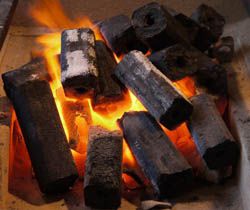 charcoal briquettes burning